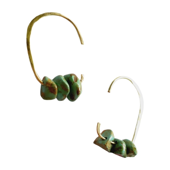 Handmade hammered semi-precious jasper modern minimalist boho earrings. 1 pair - Picture 12 of 14